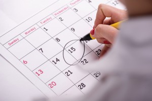 Close-up photo of calendar with a datum circled