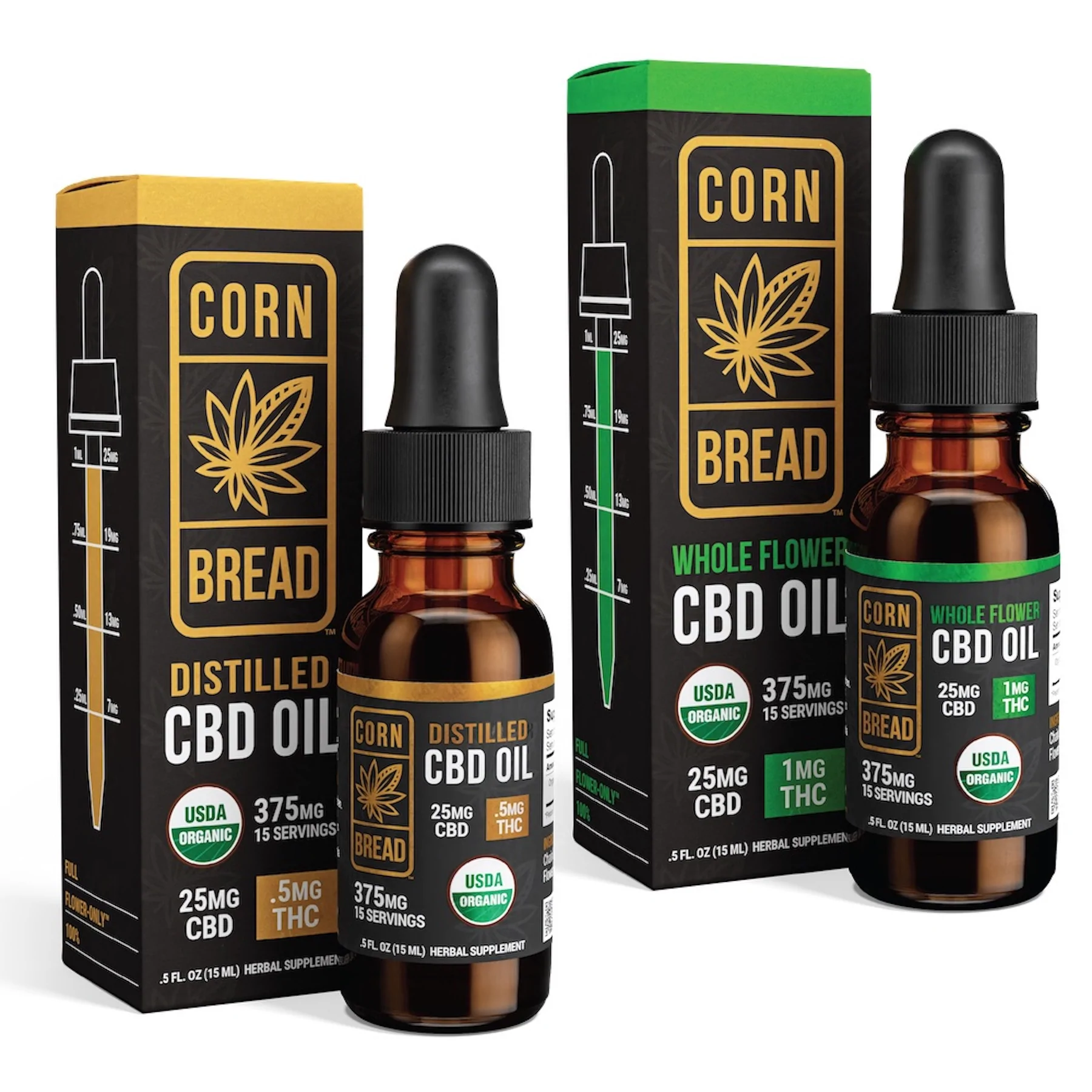 Cornbread Hemp – USDA Certified Organic AM – PM CBD Oil Bundle (available in 300 mg or 1500 mg strength)