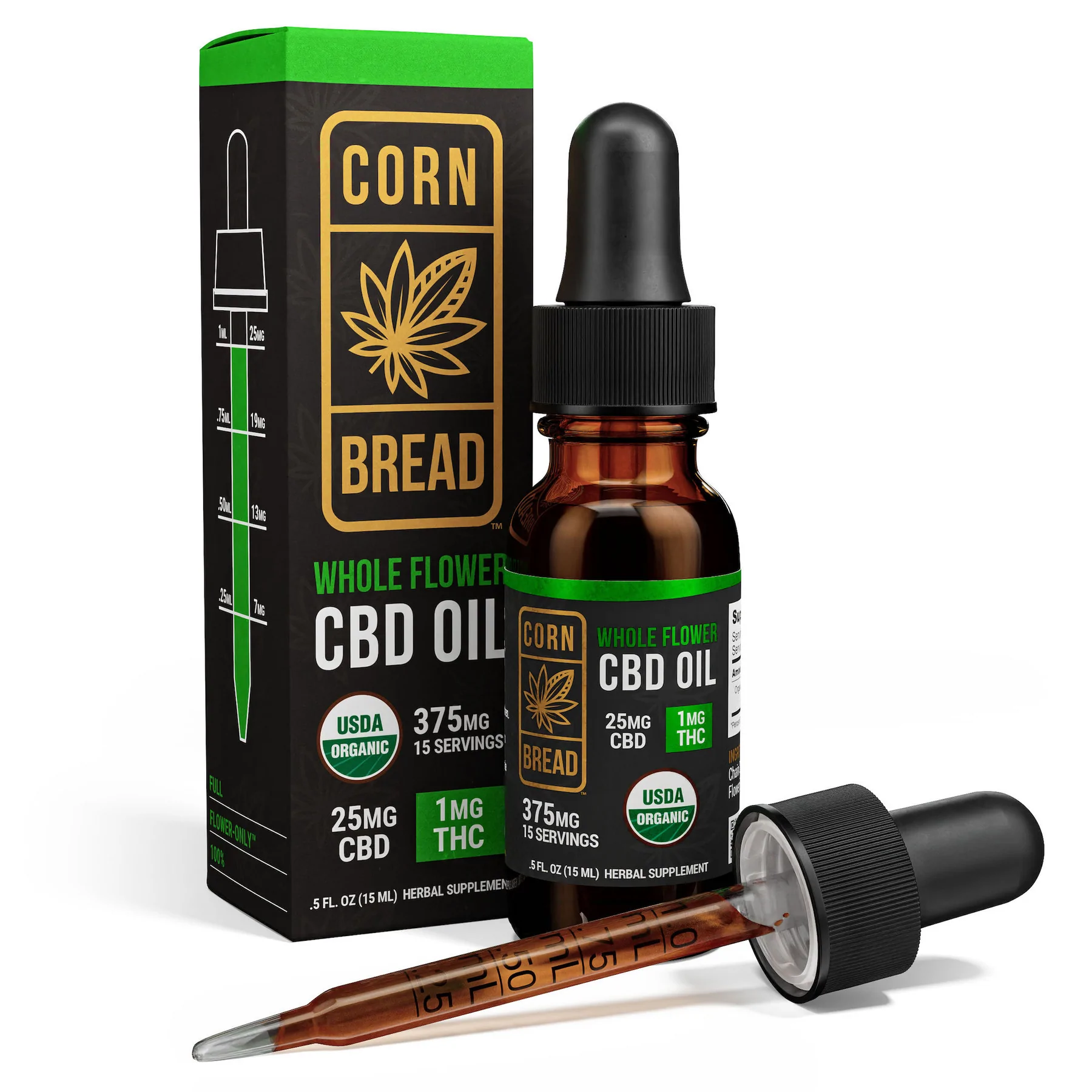 Cornbread Hemp – Whole Flower USDA Organic CBD Oil (available in 375 mg, 750 mg or 1500 mg strength)